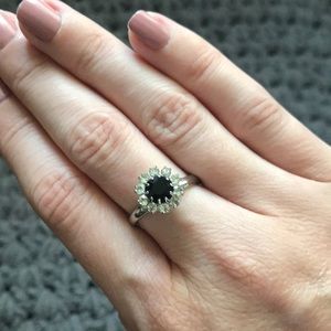 Vintage Faux sapphire and diamond adjustable ring